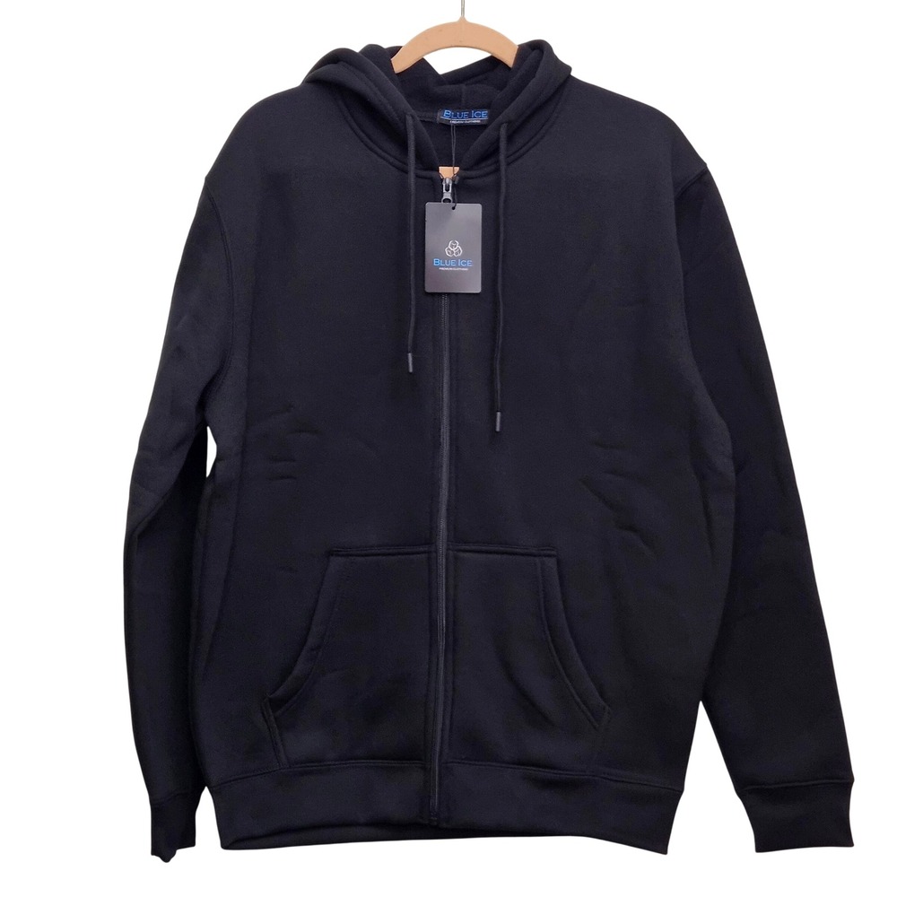 Blue Ice Full Zip Hoodie Mens Large‎ Black Fleece Lined Casual Athleisure Basic